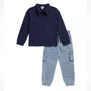Splendid, Boys' Long Sleeve Polo Shirt & Cargo Jogger Pants Set, Little Kid 5